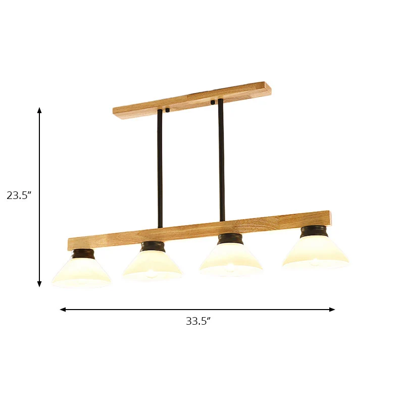 Houten Cone Shade Island-kroonluchter 3/4-kops lineaire hanglamp Scandinavische stijl boven het keukeneiland Clearhalo