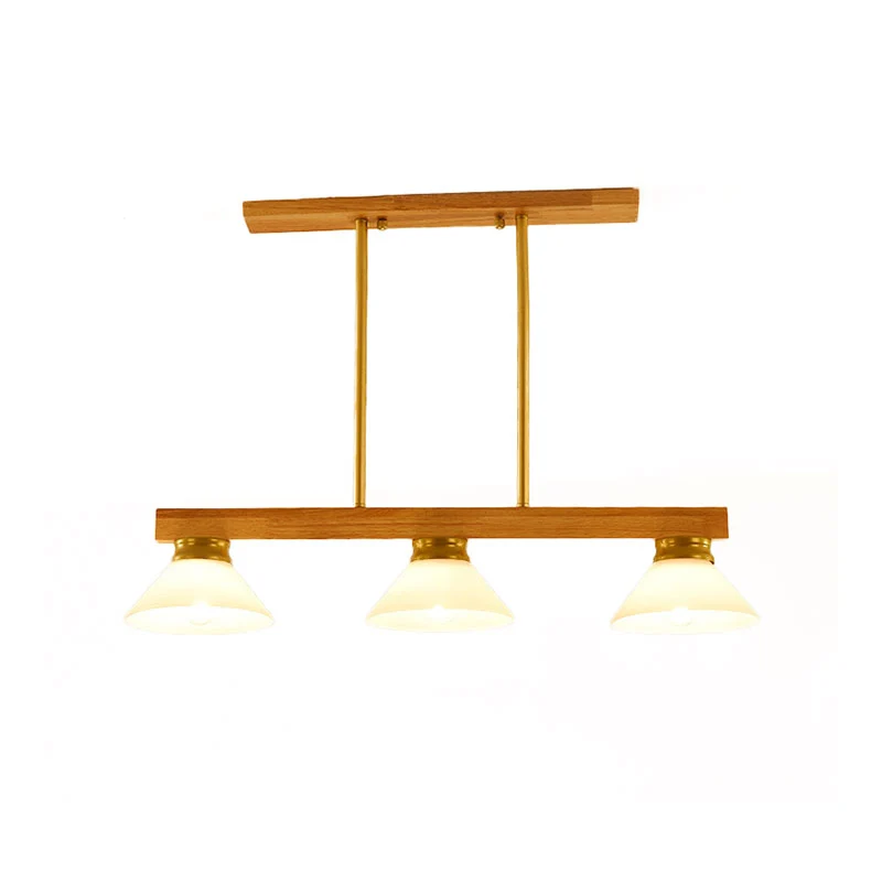 Houten Cone Shade Island-kroonluchter 3/4-kops lineaire hanglamp Scandinavische stijl boven het keukeneiland Clearhalo