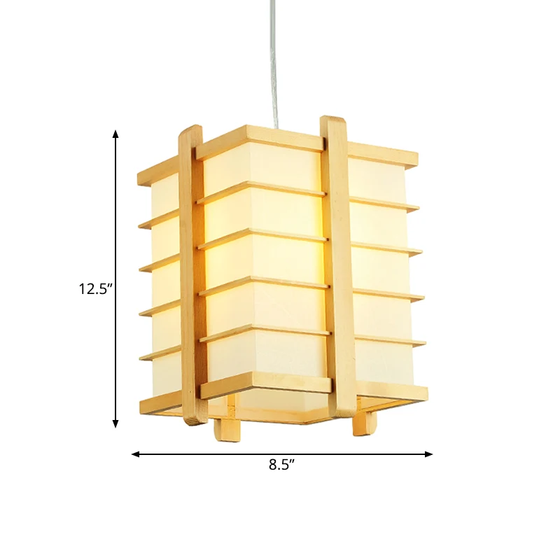 Houten draadkooi kubusvormige hanglamp Japanse enkele plafondophanglamp beige Clearhalo