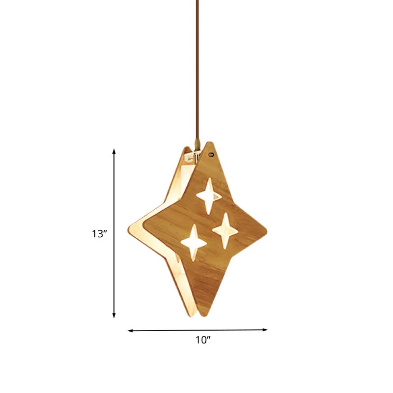 Houten dubbele ster/maan paneelhanglamp Cartoon 1-lichts hanglamp beige voor restaurant Clearhalo