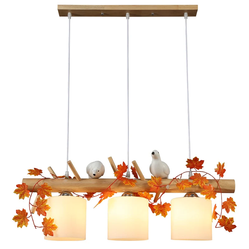 Houten eilandlicht Moderne natuurlijke houten lineaire eilandverlichting voor restaurant Clearhalo