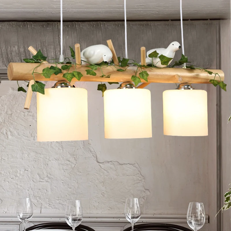 Houten eilandlicht Moderne natuurlijke houten lineaire eilandverlichting voor restaurant Clearhalo