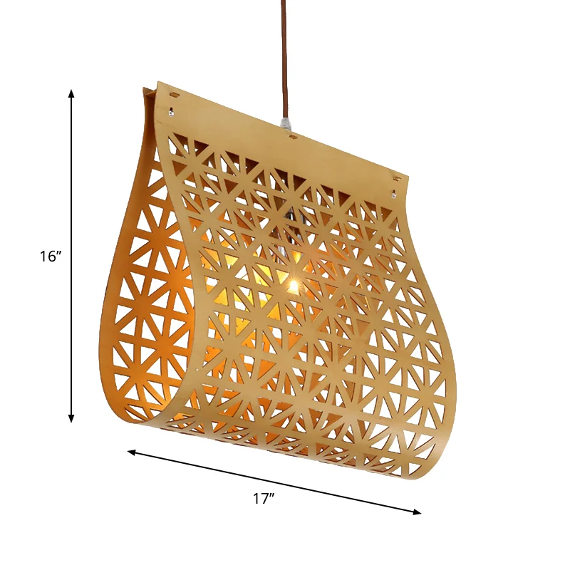 Houten gebogen hanglamp, modern hanglamp met 1 lamp beige Clearhalo
