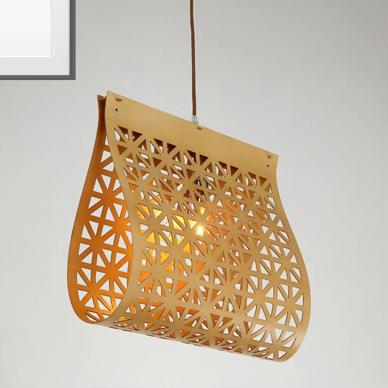 Houten gebogen hanglamp, modern hanglamp met 1 lamp beige Clearhalo