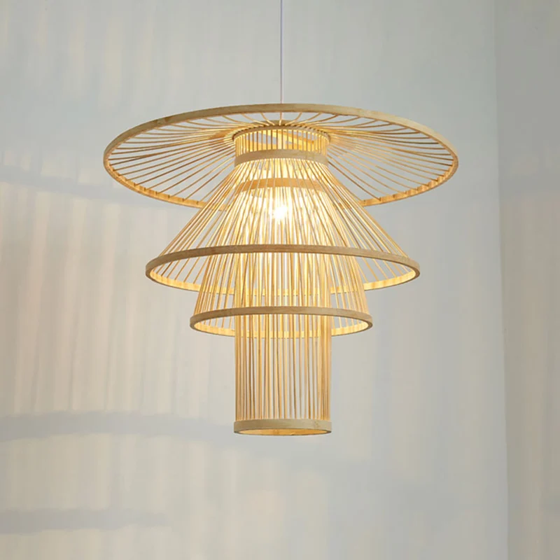 Houten gelaagde hanglamp Eenvoud 1 lamp Bamboe hanglamp voor theesalon Clearhalo