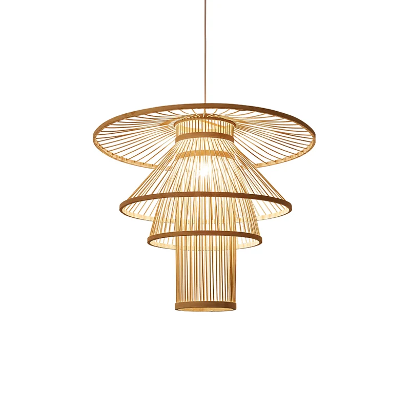 Houten gelaagde hanglamp Eenvoud 1 lamp Bamboe hanglamp voor theesalon Clearhalo