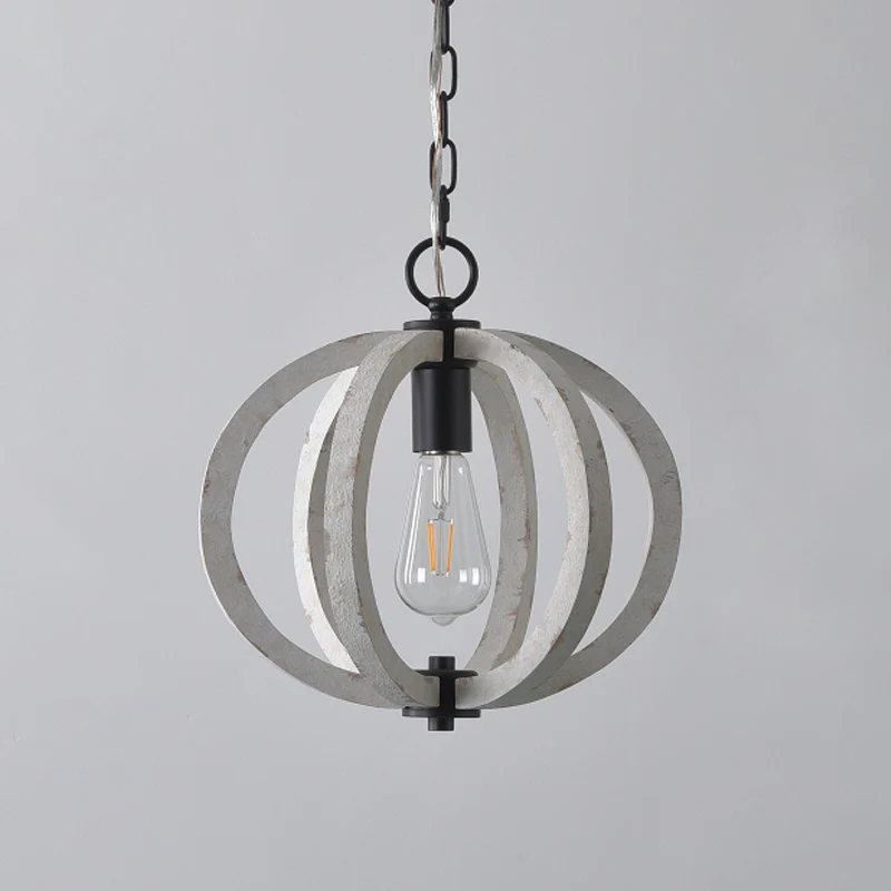 Houten geometrische kooi-ophanglamp Traditionele hanglamp met 1 kop de woonkamer Clearhalo