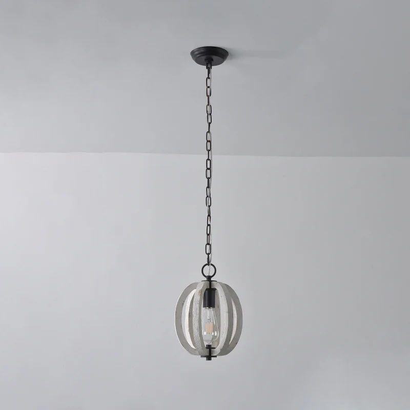 Houten geometrische kooi-ophanglamp Traditionele hanglamp met 1 kop de woonkamer Clearhalo