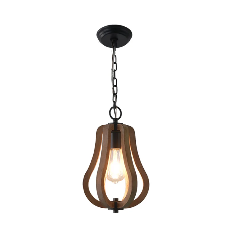 Houten geometrische kooi-ophanglamp Traditionele hanglamp met 1 kop de woonkamer Clearhalo