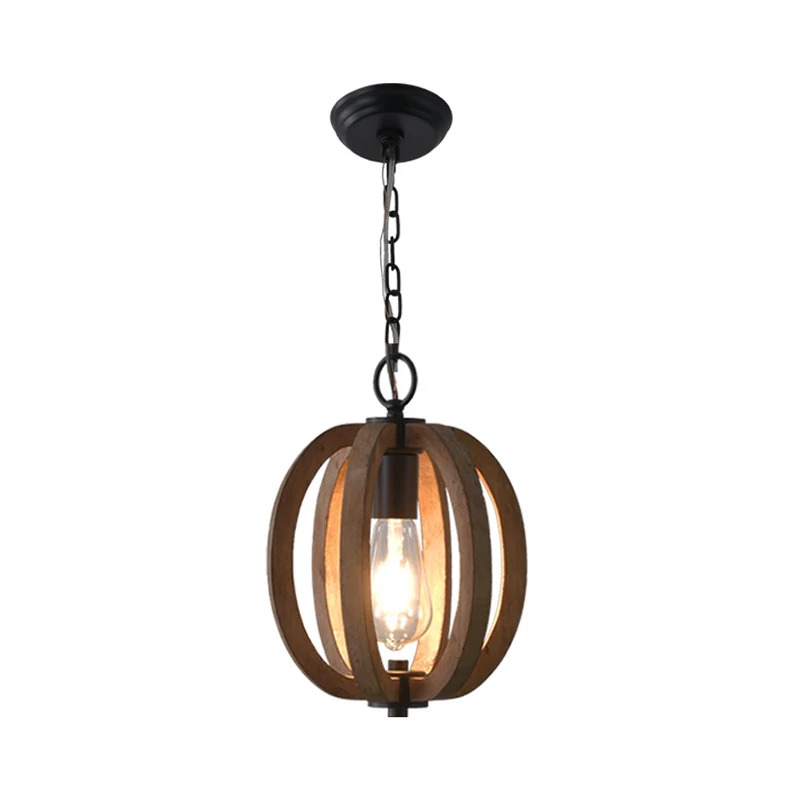 Houten geometrische kooi-ophanglamp Traditionele hanglamp met 1 kop de woonkamer Clearhalo