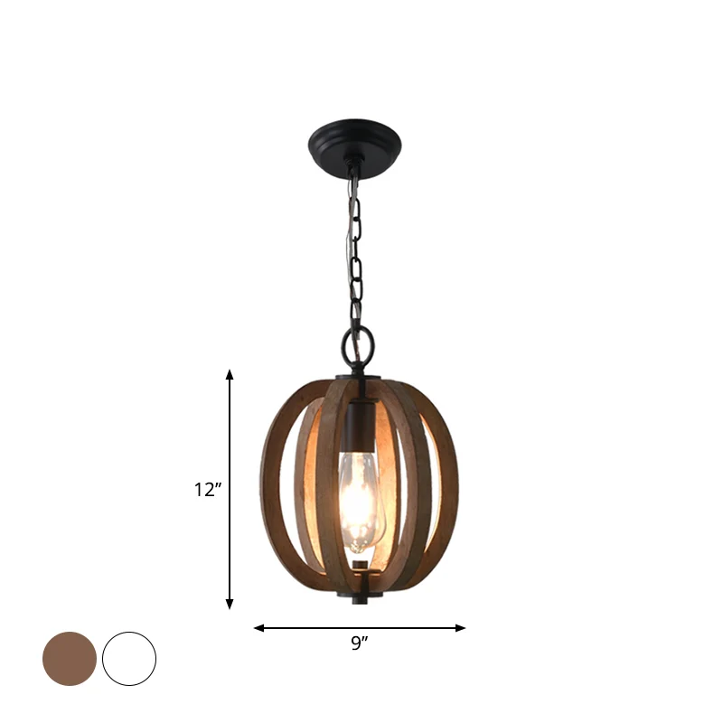 Houten geometrische kooi-ophanglamp Traditionele hanglamp met 1 kop de woonkamer Clearhalo