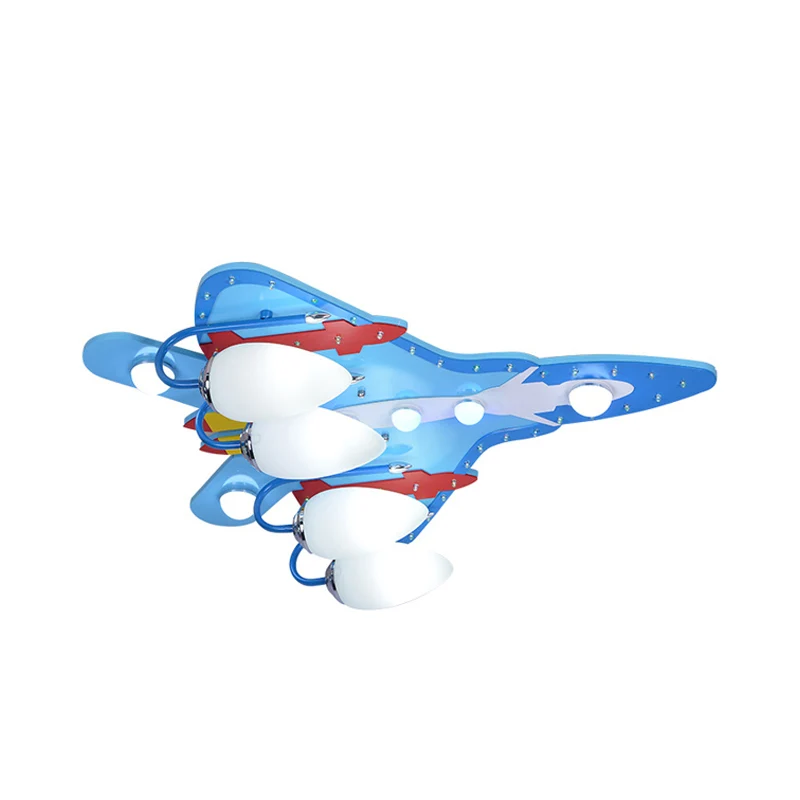 Houten gevechtsvliegtuig plafondlamp 4-lamps coole plafondlamp blauw voor verpleegkamer Clearhalo