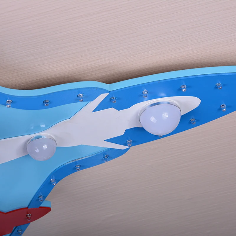 Houten gevechtsvliegtuig plafondlamp 4-lamps coole plafondlamp blauw voor verpleegkamer Clearhalo