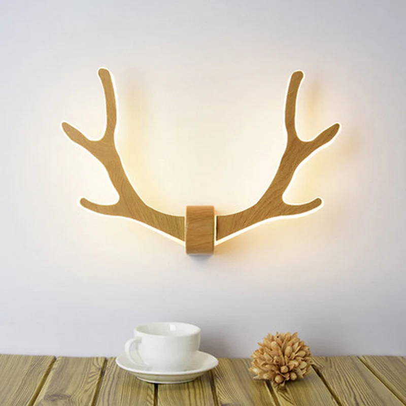 Houten gewei wandkandelaar Lamp Scandinavische stijl LED-wandverlichtingsarmatuur voor gang Clearhalo