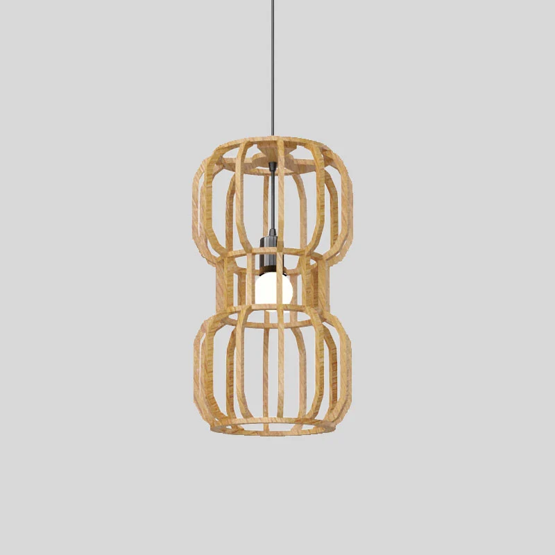 Houten halterframe hanglamp Aziatisch 1-kops beige hanglampset voor restaurant Clearhalo