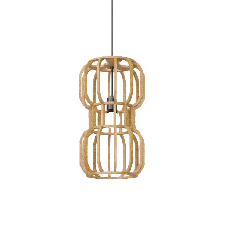 Houten halterframe hanglamp Aziatisch 1-kops beige hanglampset voor restaurant Clearhalo
