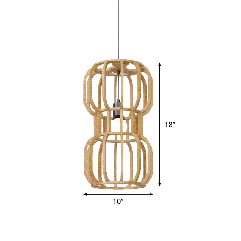 Houten halterframe hanglamp Aziatisch 1-kops beige hanglampset voor restaurant Clearhalo