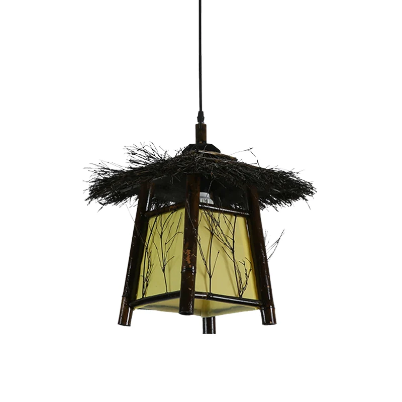 Houten handgemaakte hanglamp Japanse plafondophanglamp met 1 kop zwart Clearhalo