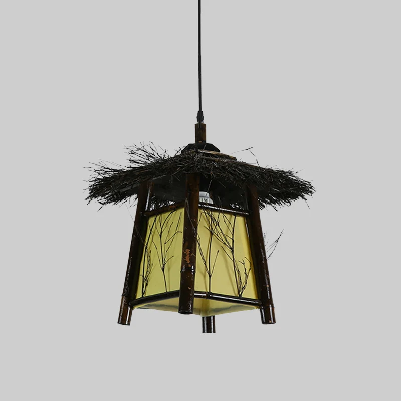 Houten handgemaakte hanglamp Japanse plafondophanglamp met 1 kop zwart Clearhalo