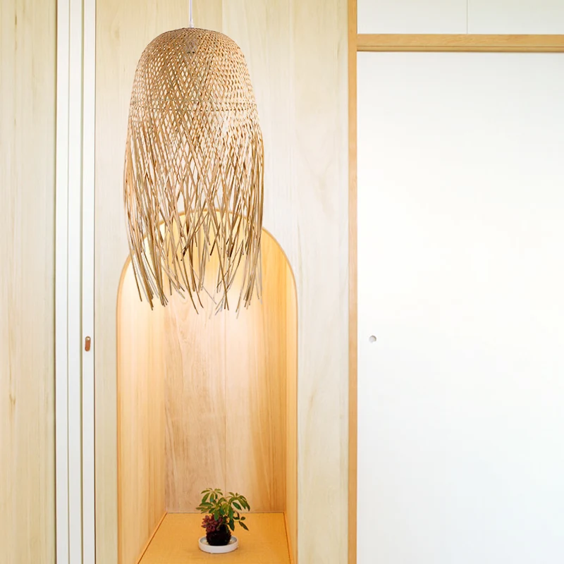 Houten handgemaakte plafondlamp Aziatisch bamboe 1 lamp hanglamp voor woonkamer Clearhalo