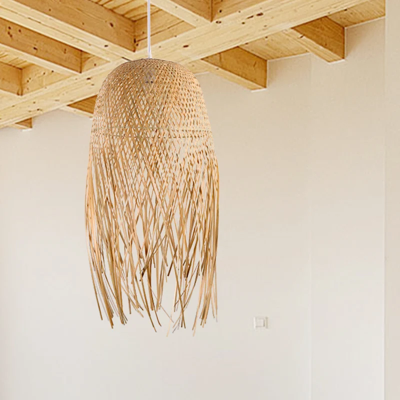 Houten handgemaakte plafondlamp Aziatisch bamboe 1 lamp hanglamp voor woonkamer Clearhalo