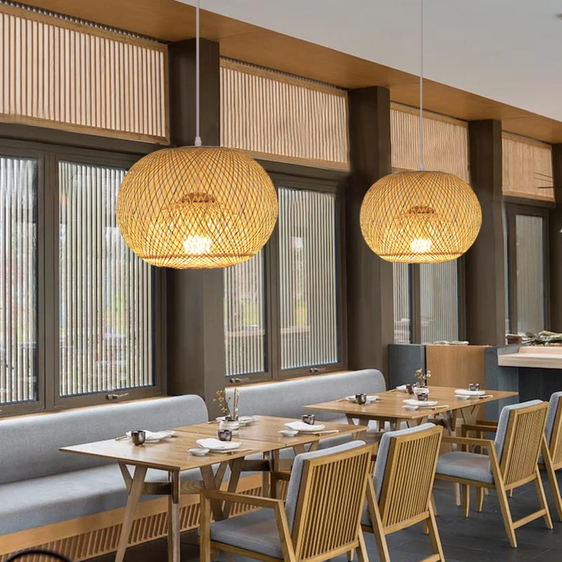 Houten handgeweven hangende verlichting Eigentijds 1-lamps bamboe hanglamp Clearhalo