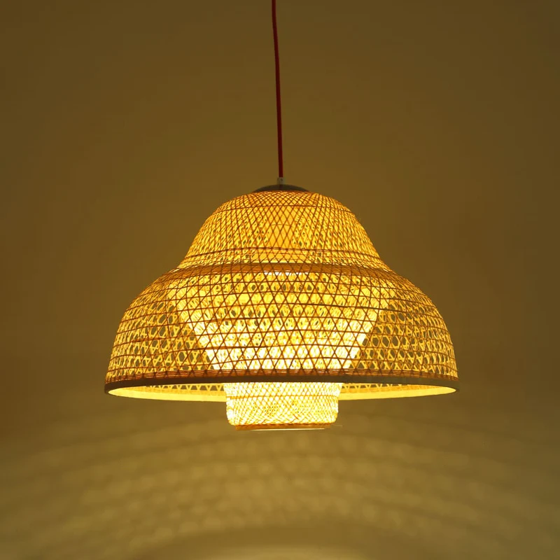 Houten handgeweven hangende verlichting Eigentijds 1-lamps bamboe hanglamp Clearhalo