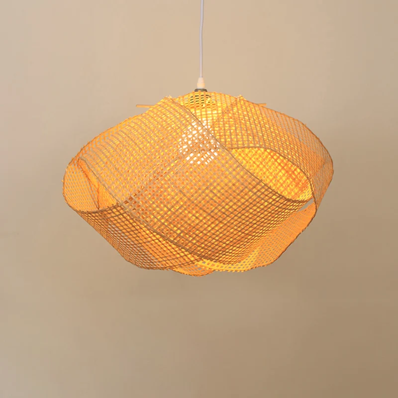 Houten handgeweven hangende verlichting Eigentijds 1-lamps bamboe hanglamp Clearhalo