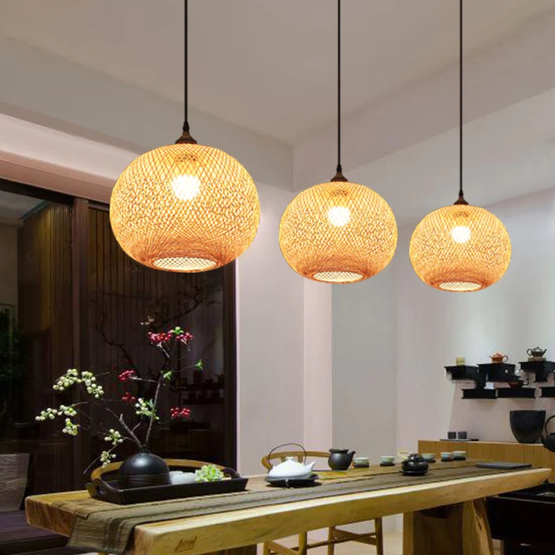Houten handgeweven hangende verlichting Eigentijds 1-lamps bamboe hanglamp Clearhalo