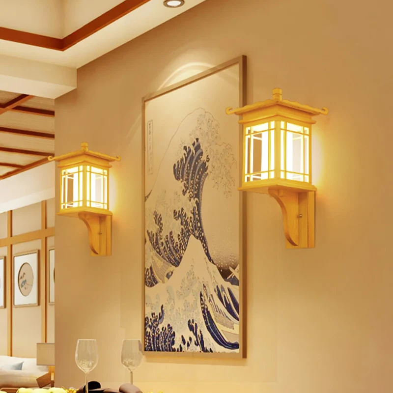 Houten Huis Wandkandelaar Lichtpunt Aziatische Stijl Enkele Lamp Beige Wandlamp Armatuur voor Restaurant Clearhalo