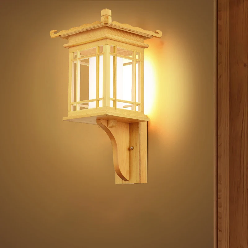 Houten Huis Wandkandelaar Lichtpunt Aziatische Stijl Enkele Lamp Beige Wandlamp Armatuur voor Restaurant Clearhalo