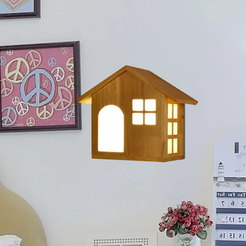 Houten huis wandlamp trap woonkamer hedendaagse schanslamp beige Clearhalo