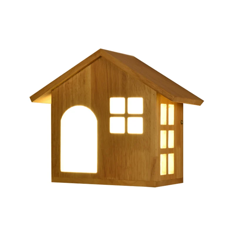 Houten huis wandlamp trap woonkamer hedendaagse schanslamp beige Clearhalo