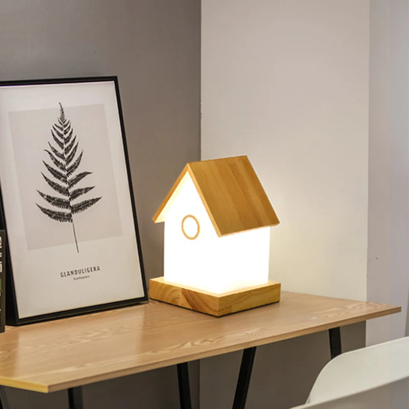 Houten huisvorm nachtkastje licht eigentijds LED beige nachtkastje voor nachtkastje Clearhalo