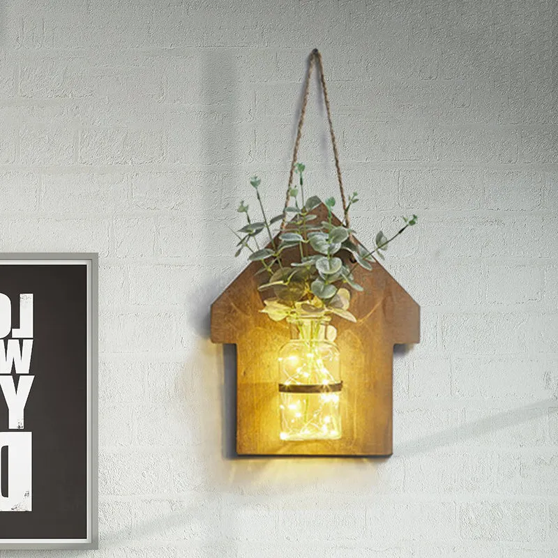 Houten huisvormige wandlamp Modern bloem/plant accentlichtslinger voor café-theewinkel Clearhalo