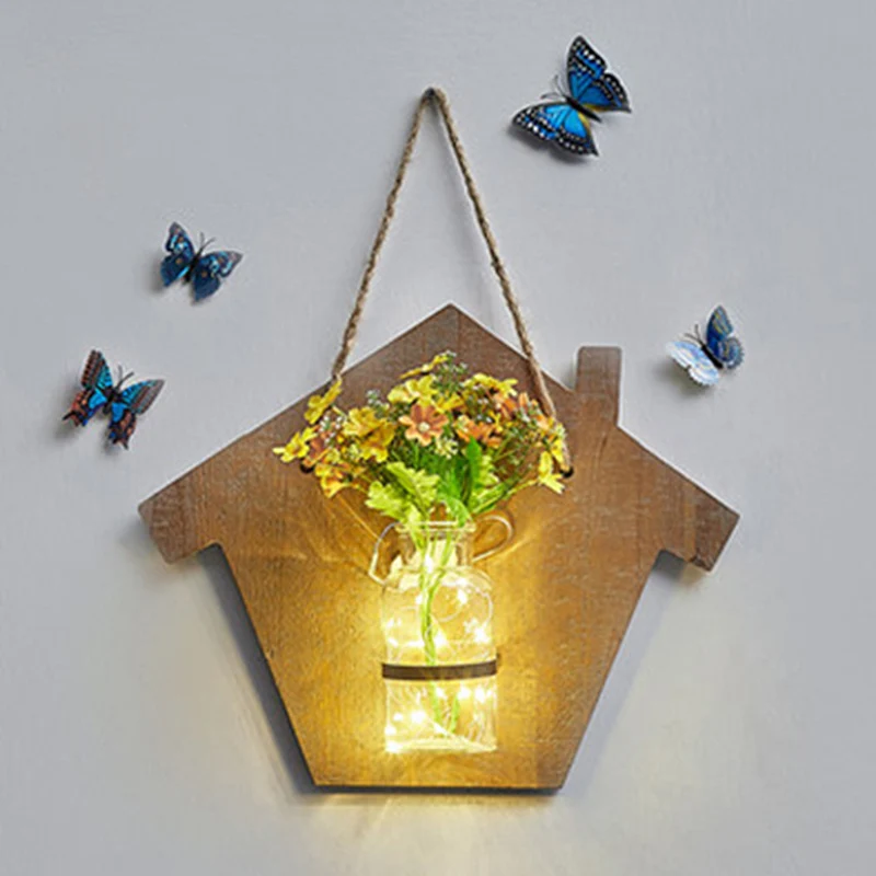 Houten huisvormige wandlamp Modern bloem/plant accentlichtslinger voor café-theewinkel Clearhalo