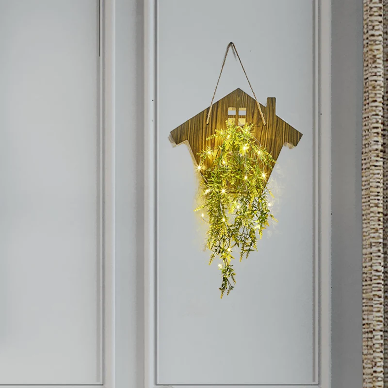 Houten huisvormige wandlamp Modern bloem/plant accentlichtslinger voor café-theewinkel Clearhalo