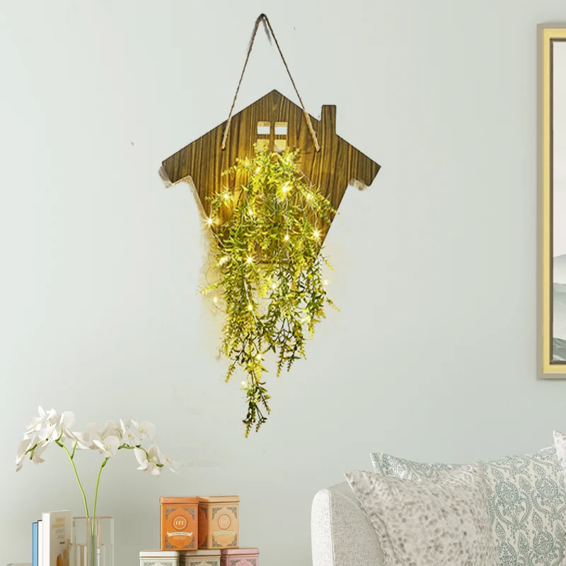 Houten huisvormige wandlamp Modern bloem/plant accentlichtslinger voor café-theewinkel Clearhalo