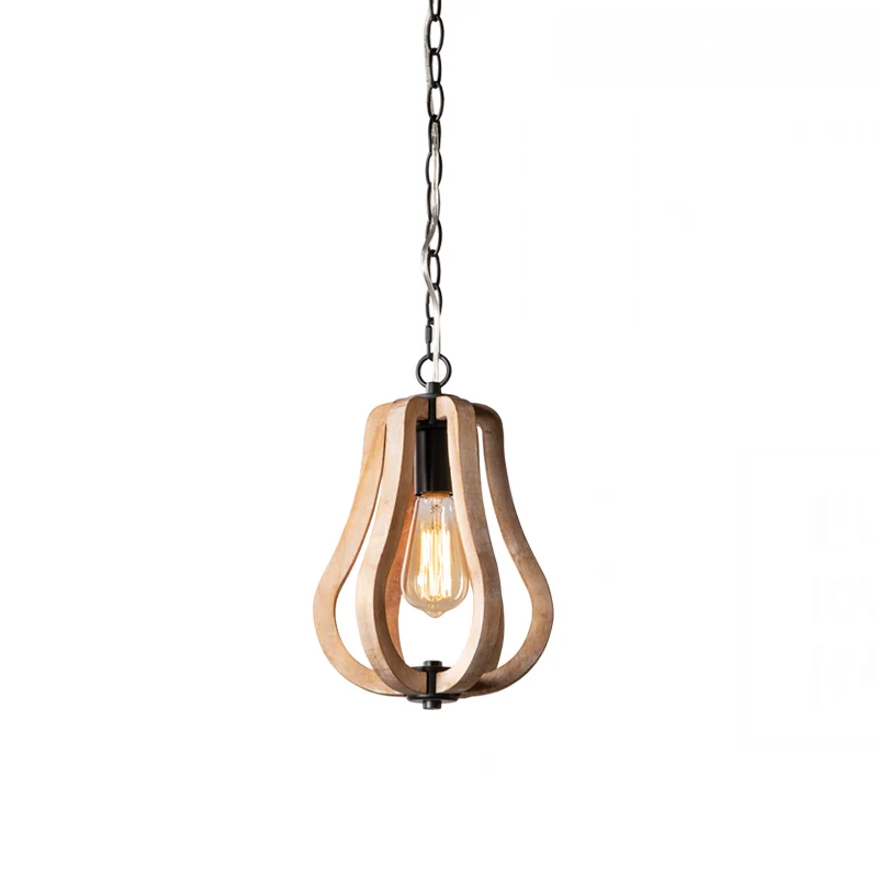 Houten kalebas hanglamp met metalen ketting Landelijke stijl 1-lichts hanglamp zwart Clearhalo