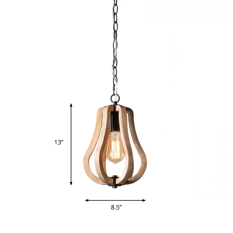 Houten kalebas hanglamp met metalen ketting Landelijke stijl 1-lichts hanglamp zwart Clearhalo