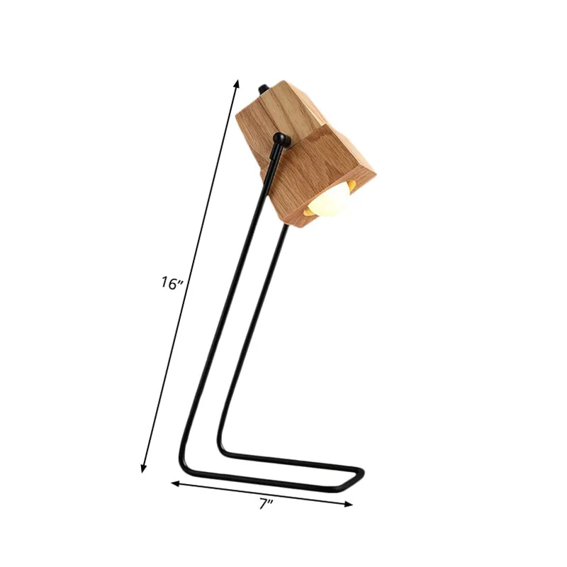 Houten klokvormige taaklamp Modern 1-lichts beige leesboeklamp met zwarte slanke arm Clearhalo