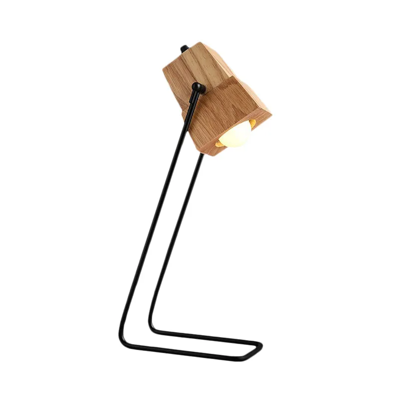 Houten klokvormige taaklamp Modern 1-lichts beige leesboeklamp met zwarte slanke arm Clearhalo