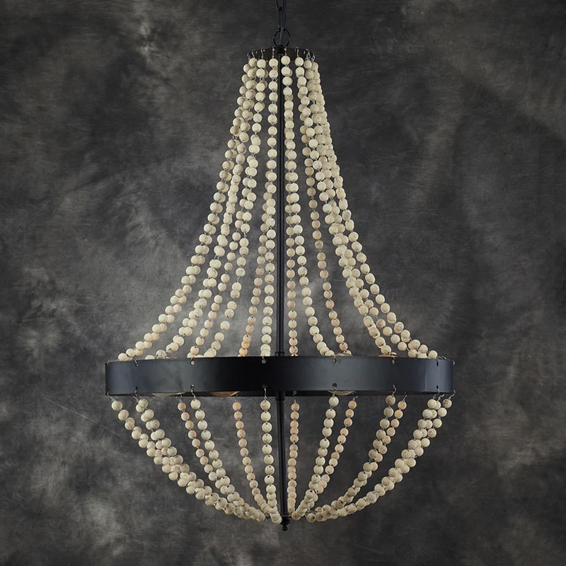 Houten lasergesneden kroonluchterlamp Retro 4-kops zwarte plafondhanglamp voor woonkamer Clearhalo