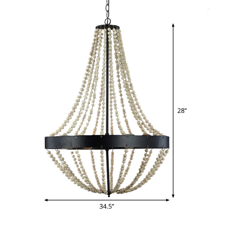 Houten lasergesneden kroonluchterlamp Retro 4-kops zwarte plafondhanglamp voor woonkamer Clearhalo