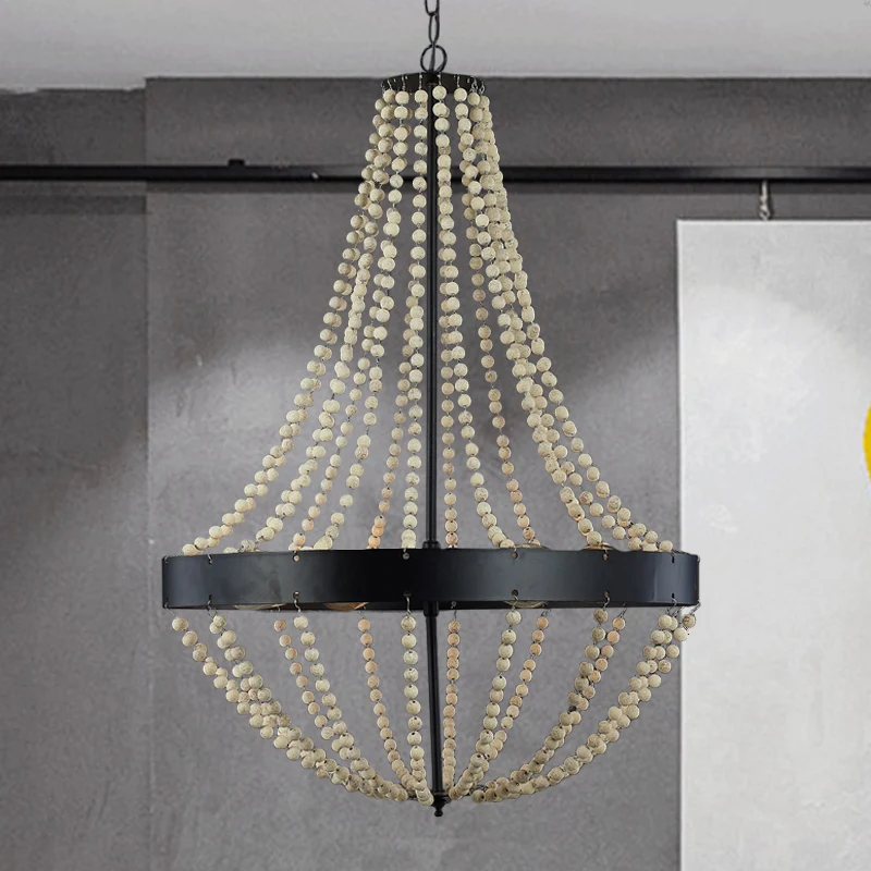 Houten lasergesneden kroonluchterlamp Retro 4-kops zwarte plafondhanglamp voor woonkamer Clearhalo