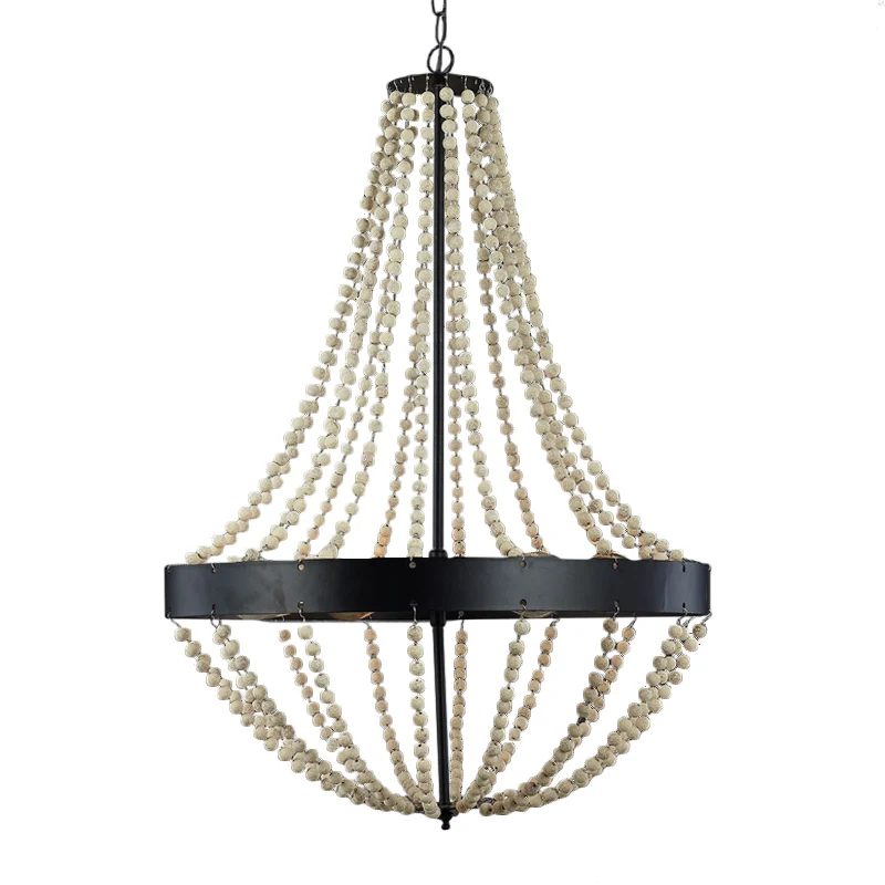 Houten lasergesneden kroonluchterlamp Retro 4-kops zwarte plafondhanglamp voor woonkamer Clearhalo