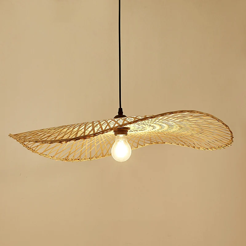 Houten Lotusblad-plafondlamp Moderne enkele bamboe hangende hanglamp voor restaurant Clearhalo
