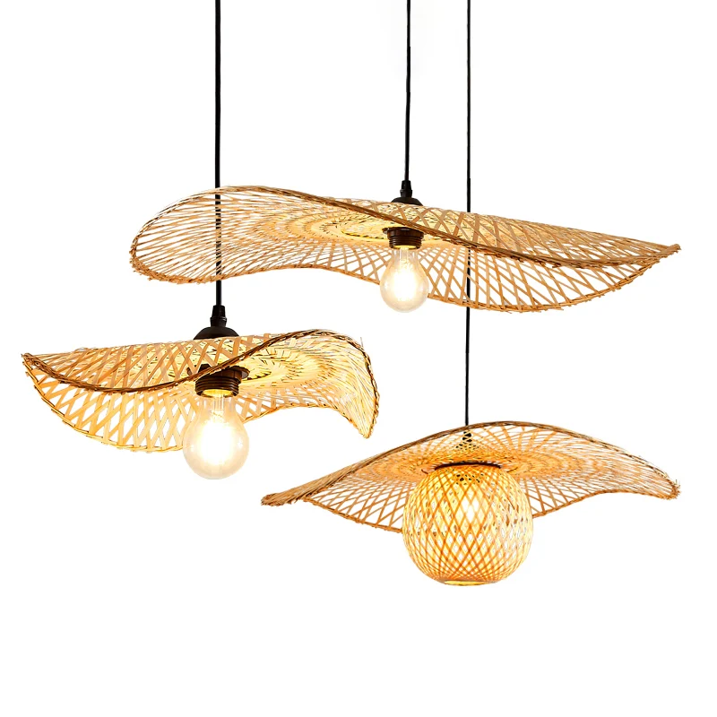 Houten Lotusblad-plafondlamp Moderne enkele bamboe hangende hanglamp voor restaurant Clearhalo