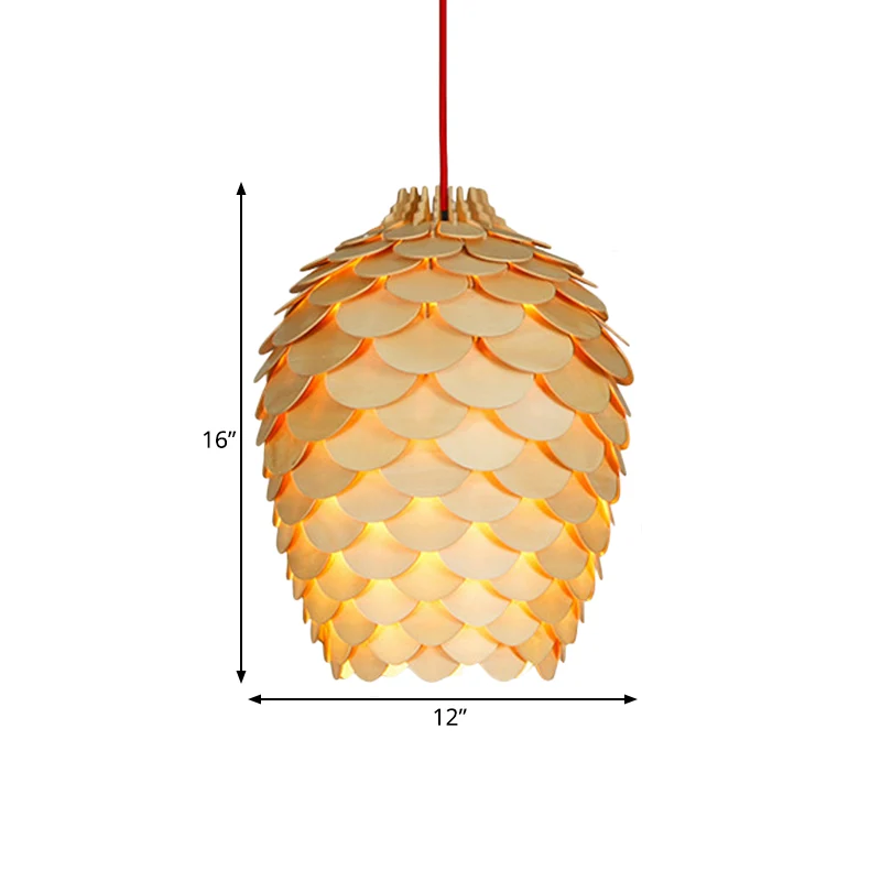 Houten Pine Cone Hanglamp Platteland 12"/15" W 1 Lichtbeige Hanglamp voor Eetkamer Clearhalo
