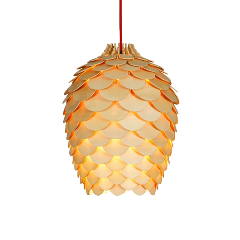 Houten Pine Cone Hanglamp Platteland 12"/15" W 1 Lichtbeige Hanglamp voor Eetkamer Clearhalo